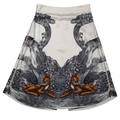 Burberry Ladies Light Walnut Deer Sketch Printed Skirt